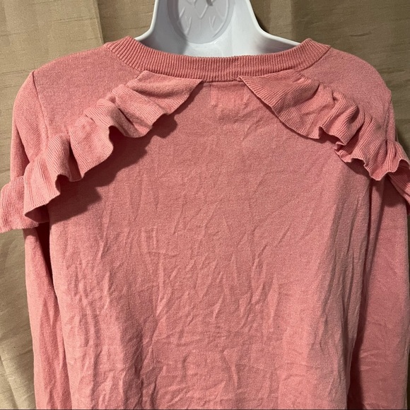 Isabel Maternity Long Sleeve Pink Ruffle Shoulder Sweater - Picture 4 of 5